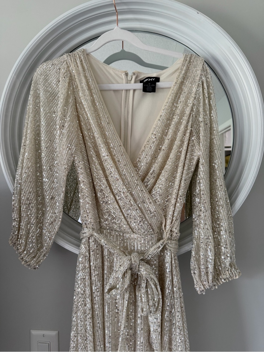 DKNY Sequin Wrap Midi Dress - Champagne Gold - Picture 5 of 5